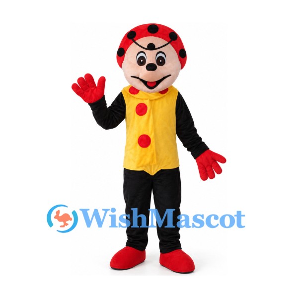 Ladybug Mascot Costume with Yellow Vest and Red Spotted Head
