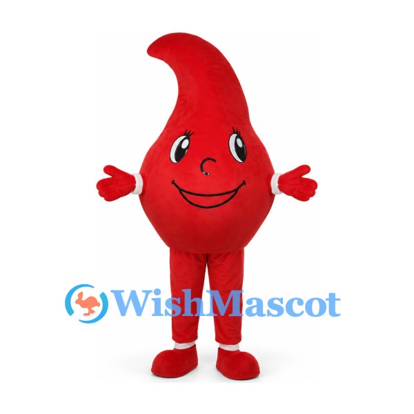 Blood Drop Mascot Costume in Red with Smiling Face