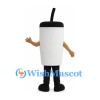Drink Cup Mascot Costume in White with Black Lid and Straw