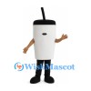 Drink Cup Mascot Costume in White with Black Lid and Straw
