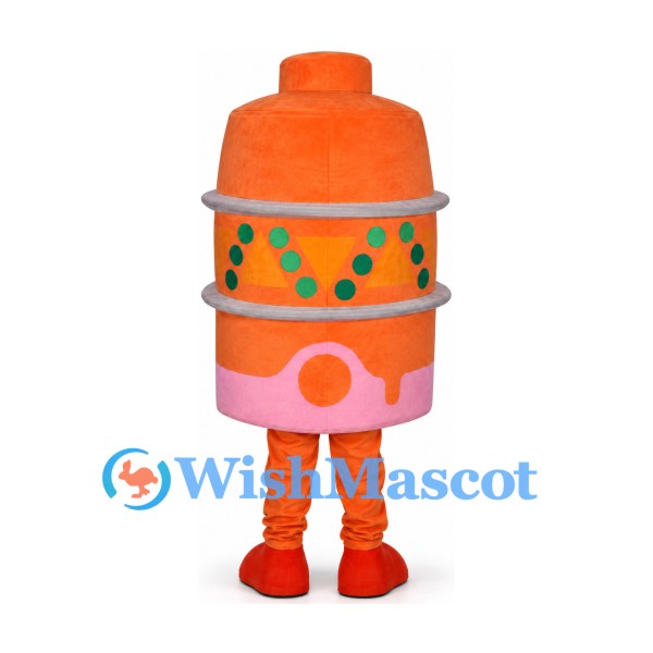 Steamer Pot Mascot Costume in Orange with Pink Base