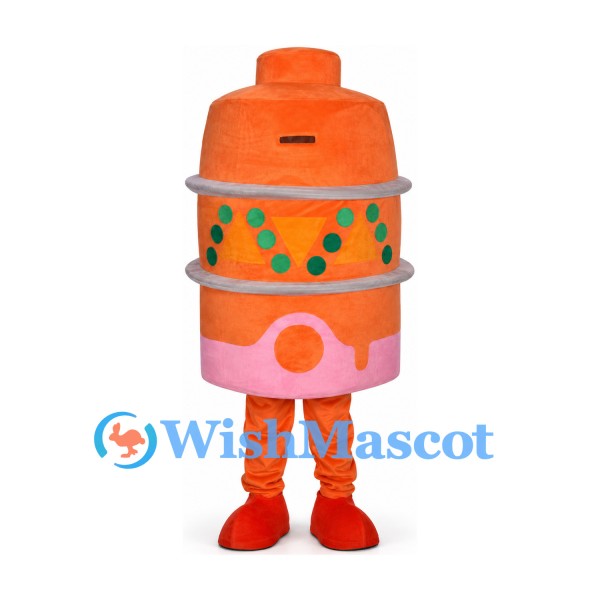 Steamer Pot Mascot Costume in Orange with Pink Base