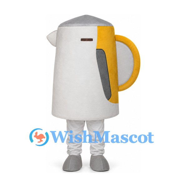Electric Kettle Mascot Costume in White with Yellow Handle