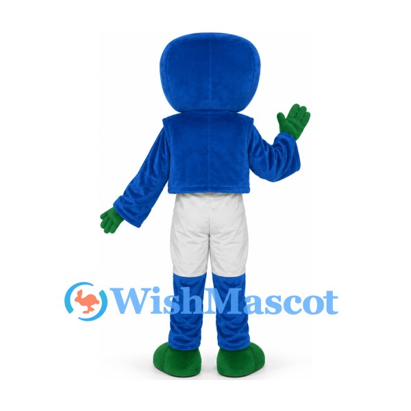 Robot Mascot Costume with Blue Monitor Head and White Pants