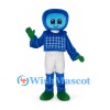 Robot Mascot Costume with Blue Monitor Head and White Pants