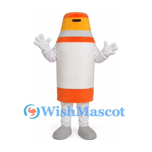 Traffic Cone Mascot Costume in White with Orange Bands