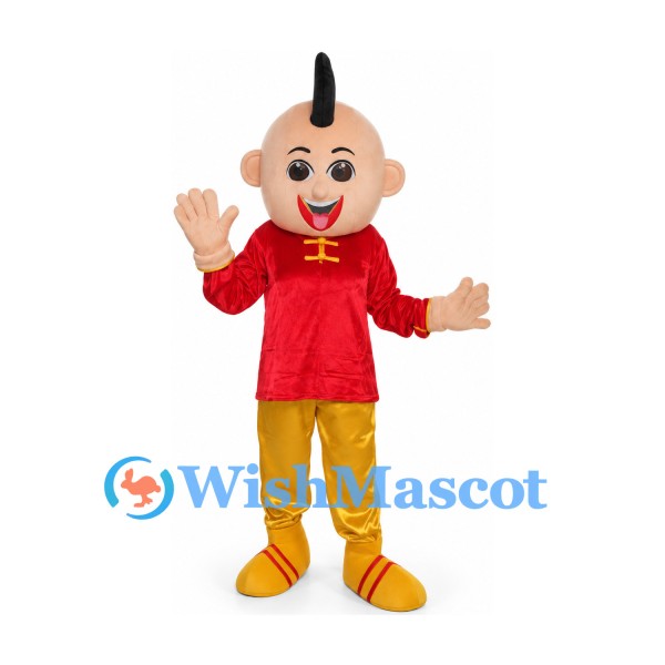 Boy Mascot Costume with Red Tunic and Yellow Pants
