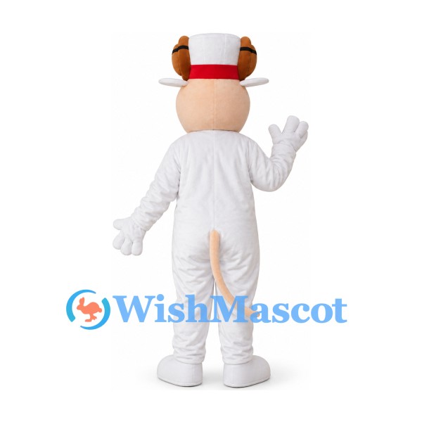 Mouse Mascot Costume in White with Tall Red White Hat
