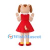Dog Mascot Costume with Red Dress and Blue Bow