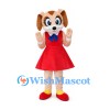 Dog Mascot Costume with Red Dress and Blue Bow