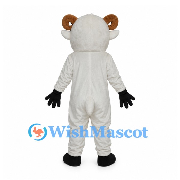 Sheep Mascot Costume in White with Brown Horns