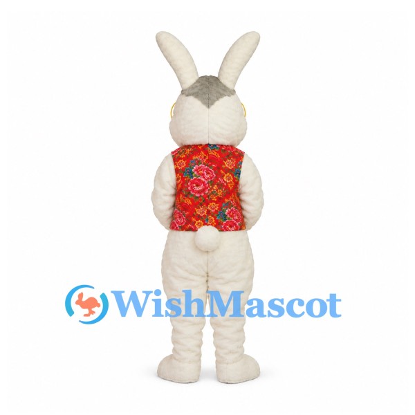 Rabbit Mascot Costume with Floral Vest and Glasses