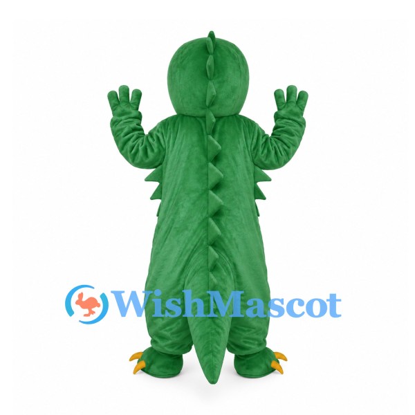 Dinosaur Mascot Costume in Green with Side Spikes and Yellow Claws