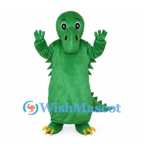 Dinosaur Mascot Costume in Green with Side Spikes and Yellow Claws