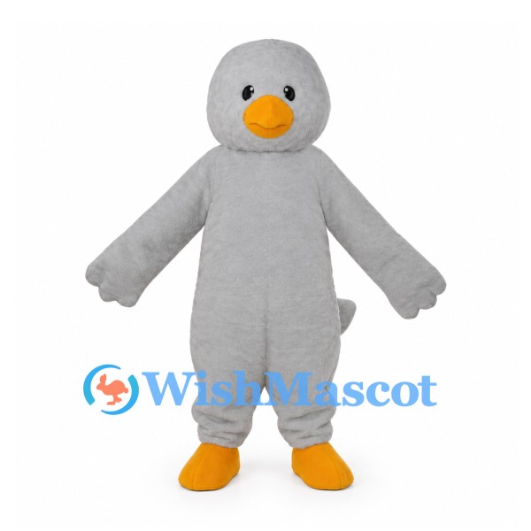 Duck Mascot Costume in Gray with Orange Bill and Feet