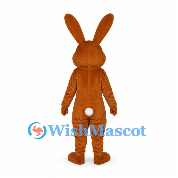 Rabbit Mascot Costume in Brown with White Belly and Tall Ears