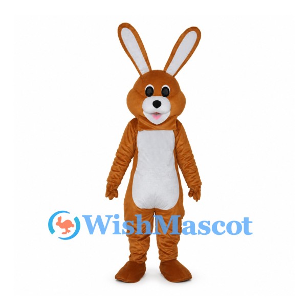 Rabbit Mascot Costume in Brown with White Belly and Tall Ears