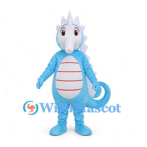 Seahorse Mascot Costume in Blue with White Back Spines