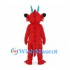 Dragon Mascot Costume in Red with Blue Horns and Yellow Belly