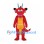 Dragon Mascot Costume in Red with Blue Horns and Yellow Belly