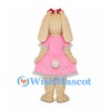 Rabbit Mascot Costume with Pink Dress and Long Cream Ears