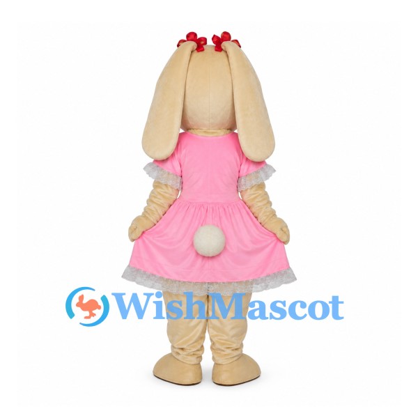 Rabbit Mascot Costume with Pink Dress and Long Cream Ears