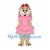 Rabbit Mascot Costume with Pink Dress and Long Cream Ears