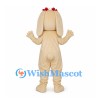 Rabbit Mascot Costume in Cream with Long Ears and Red Bows