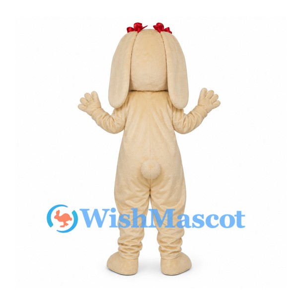 Rabbit Mascot Costume in Cream with Long Ears and Red Bows