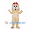 Rabbit Mascot Costume in Cream with Long Ears and Red Bows