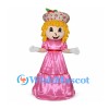 Doll Mascot Costume with Shiny Pink Gown and Floral Hat