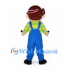 Boy Mascot Costume with Blue Overalls and Striped Shirt