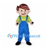 Boy Mascot Costume with Blue Overalls and Striped Shirt