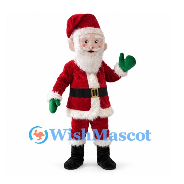 Santa Claus Mascot Costume with Red Suit and Green Mittens