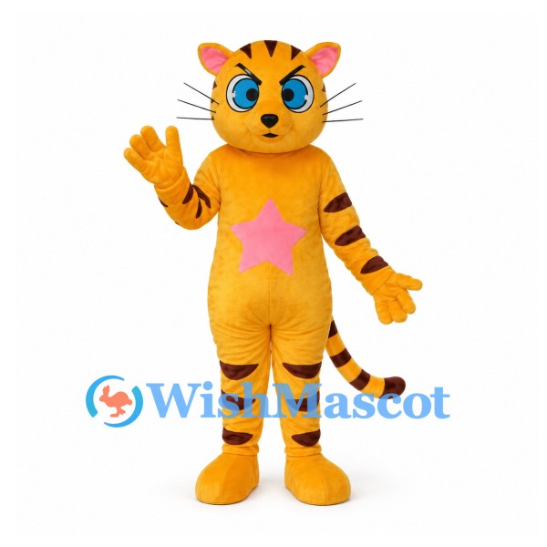 Tiger Mascot Costume in Yellow with Pink Belly Star