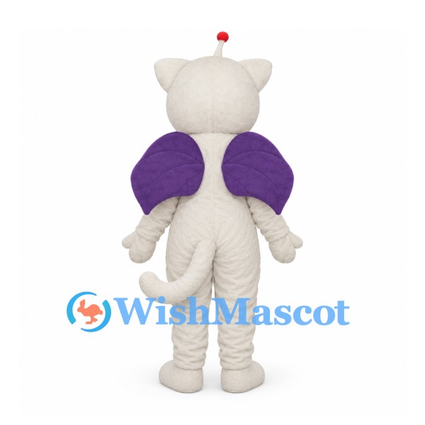 Winged Cat Mascot Costume in White with Purple Wings