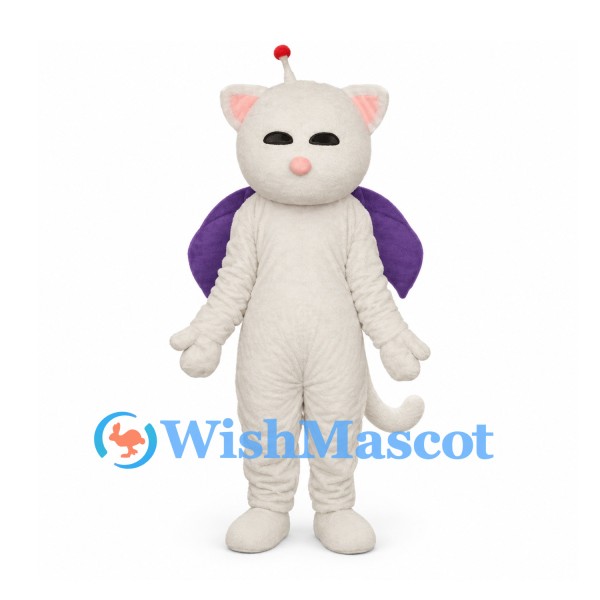 Winged Cat Mascot Costume in White with Purple Wings