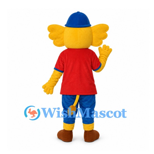 Elephant Mascot Costume in Yellow with Red Shirt and Blue Cap
