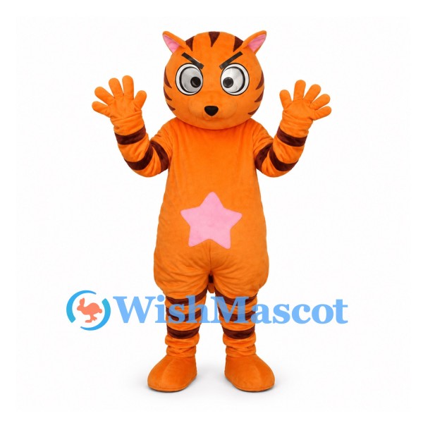 Tiger Mascot Costume in Orange with Pink Belly Star