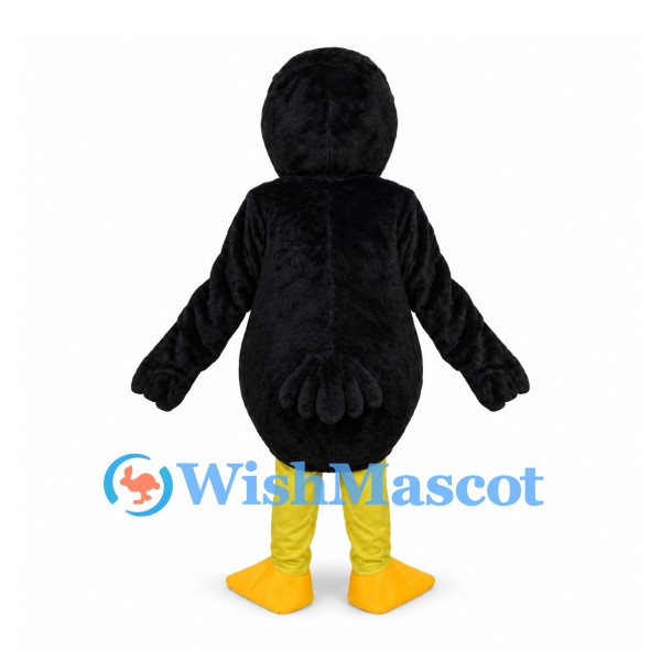Black Duck Mascot Costume with Yellow Feet and Orange Bill