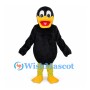 Black Duck Mascot Costume with Yellow Feet and Orange Bill