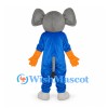 Elephant Mascot Costume in Blue with Gray Head and Yellow Tie