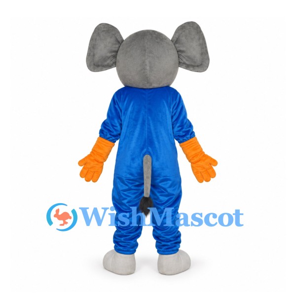 Elephant Mascot Costume in Blue with Gray Head and Yellow Tie