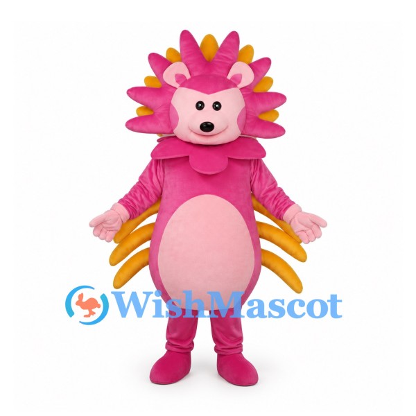 Hedgehog Mascot Costume in Pink with Yellow Spines