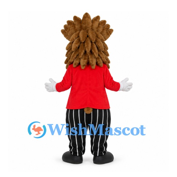 Lion Mascot Costume with Red Jacket and Striped Pants
