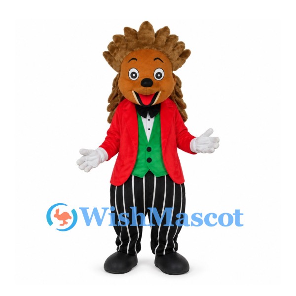 Lion Mascot Costume with Red Jacket and Striped Pants