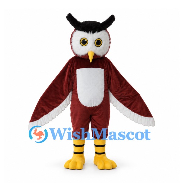 Owl Mascot Costume in Brown with White Chest