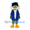 Graduation Owl Mascot Costume with Blue Gown and Mortarboard