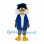 Graduation Owl Mascot Costume with Blue Gown and Mortarboard