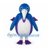 Bird Mascot Costume in Blue with Long White Beak and Purple Feet